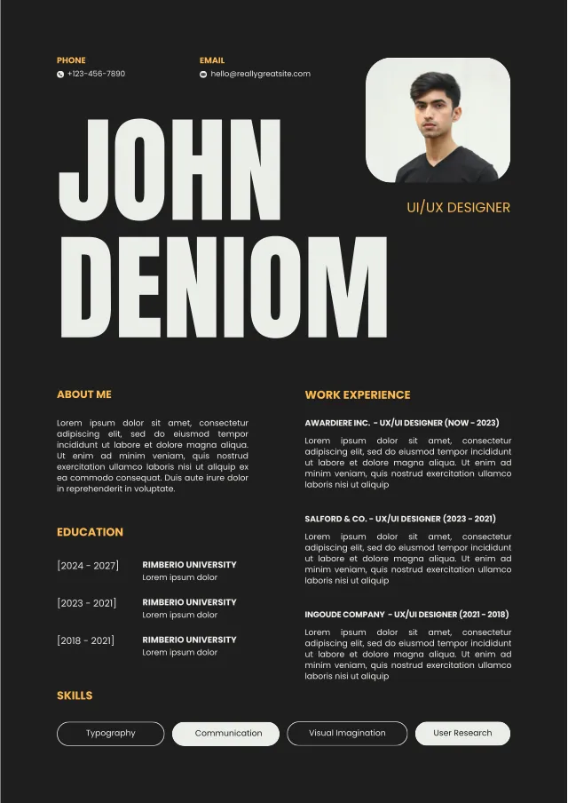 Designer Portfolio resume template preview