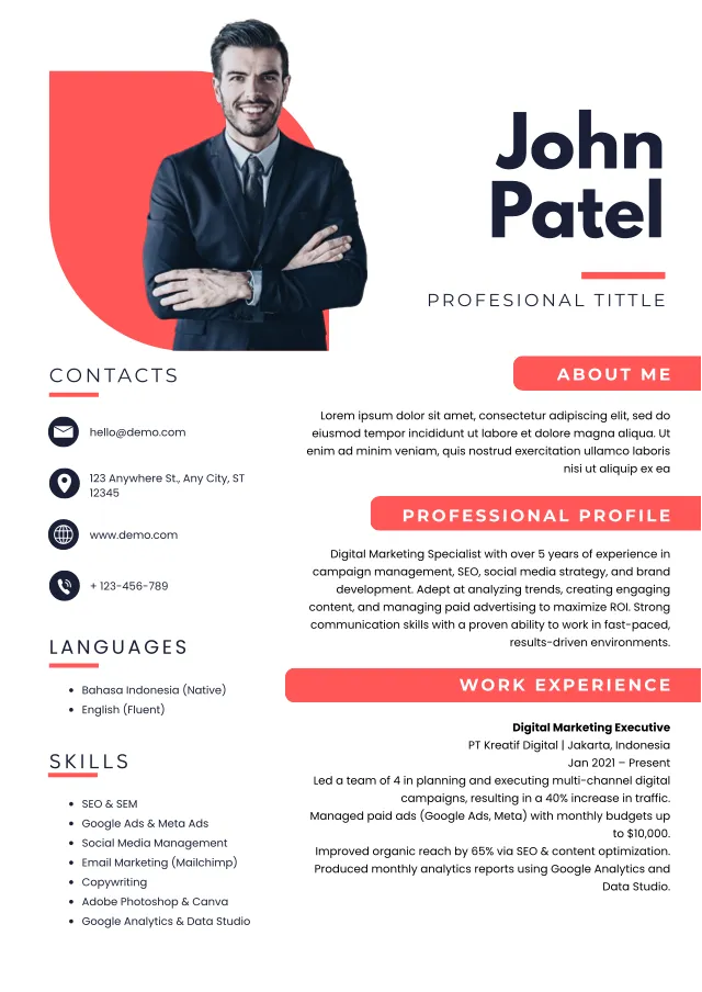 Corporate Modern resume template preview